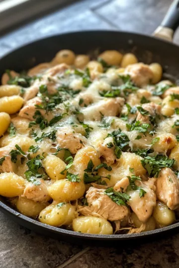 Garlic Chicken Gnocchi Skillet taken with iphone 15 pro max --iw 2 --ar 4:5 --v 6.1 --raw