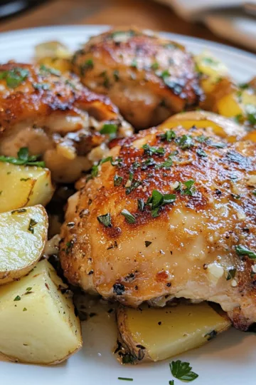 Garlic Parmesan Chicken Thighs and Potatoes taken with iphone 15 pro max --iw 2 --ar 4:5 --v 6.1 --raw