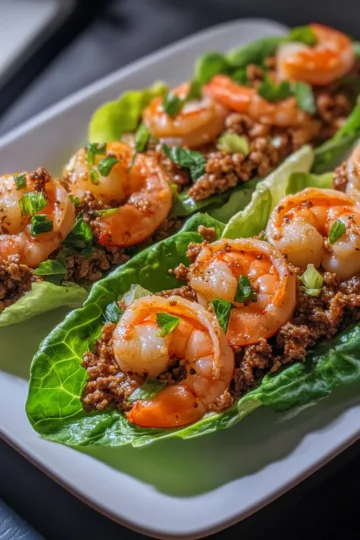 ground beef lettuce wraps with Shrimp and Garlic Butter taken with iphone 15 pro max --iw 2 --ar 4:5 --v 6.1 --raw