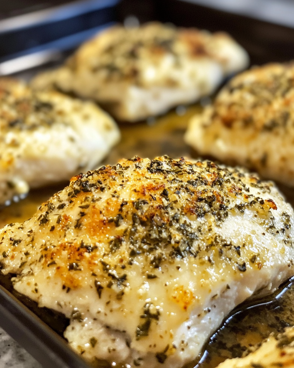 Searing chicken breasts in skillet to golden brown before baking