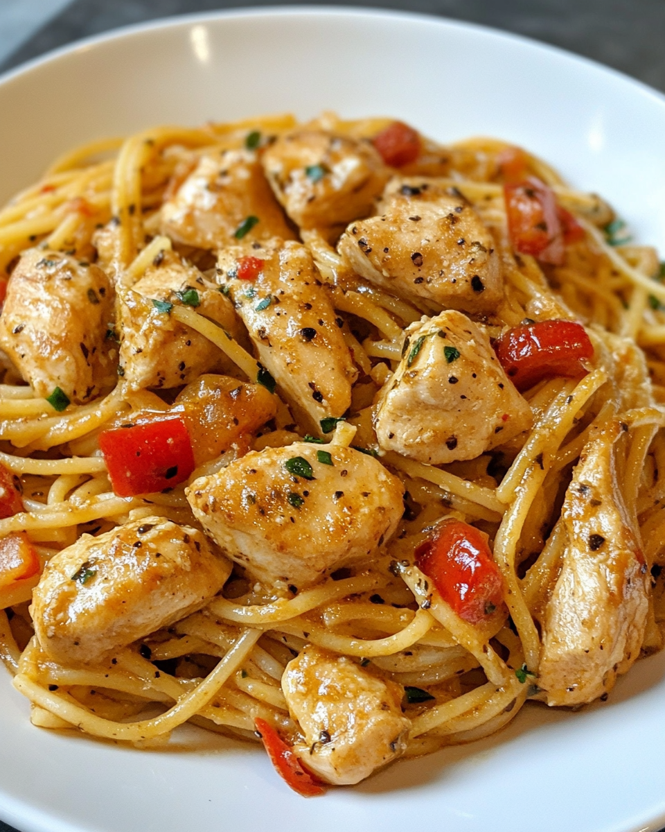 Ingredients for honey pepper chicken pasta including chicken, pasta, and herbs