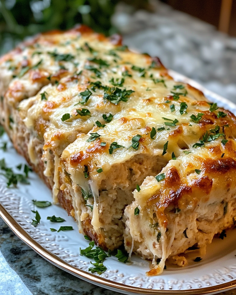 Golden baked chicken parmesan meatloaf fresh from the oven