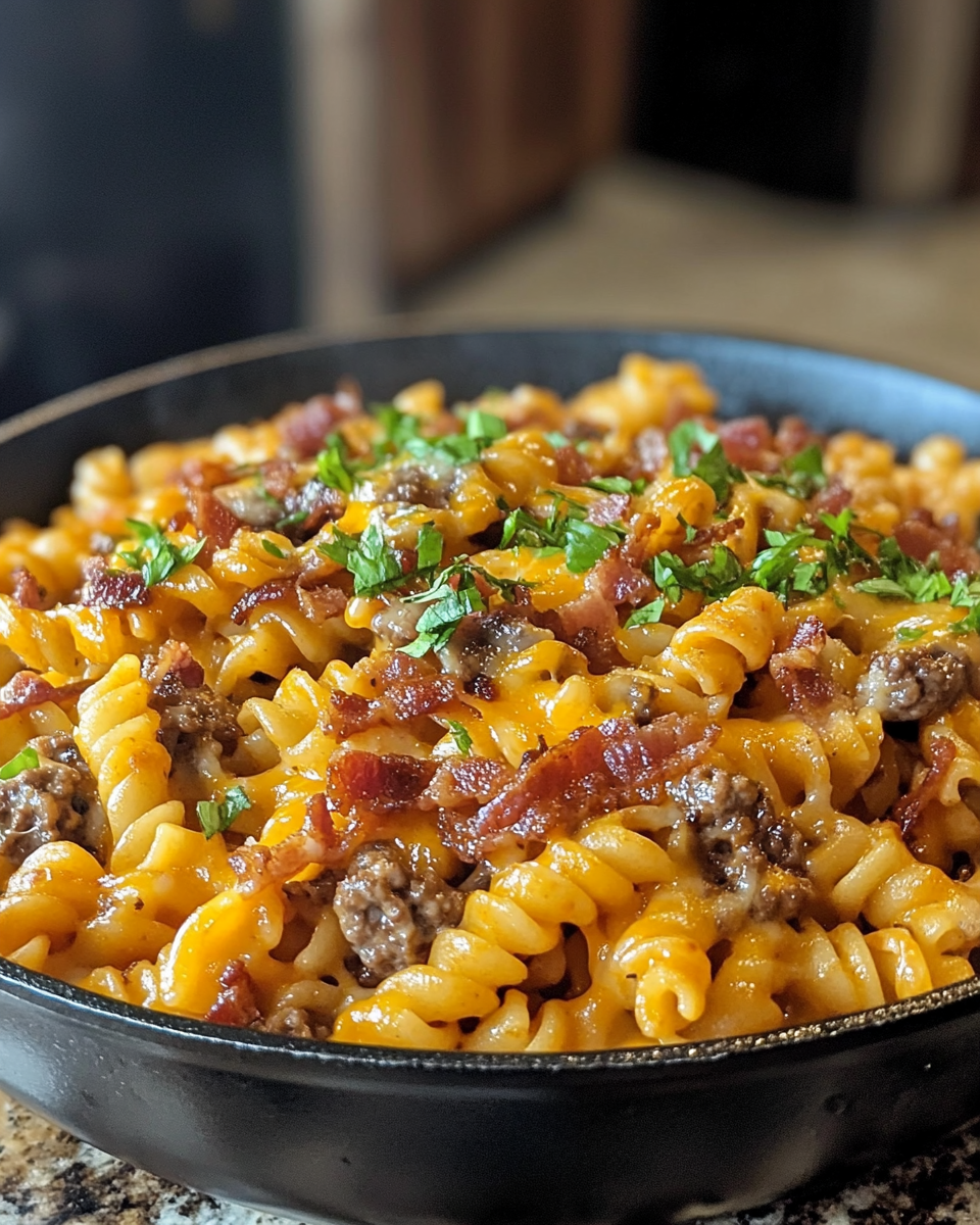Array of fresh ingredients laid out for bacon cheeseburger casserole