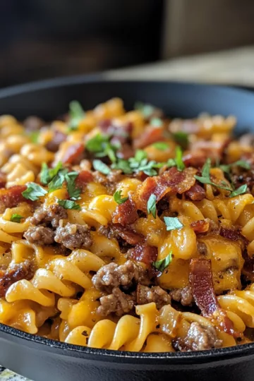 Loaded Bacon Cheeseburger Pasta You’ll Crave Again and Again taken with iphone 15 pro max --iw 2 --ar 4:5 --v 6.1 --raw