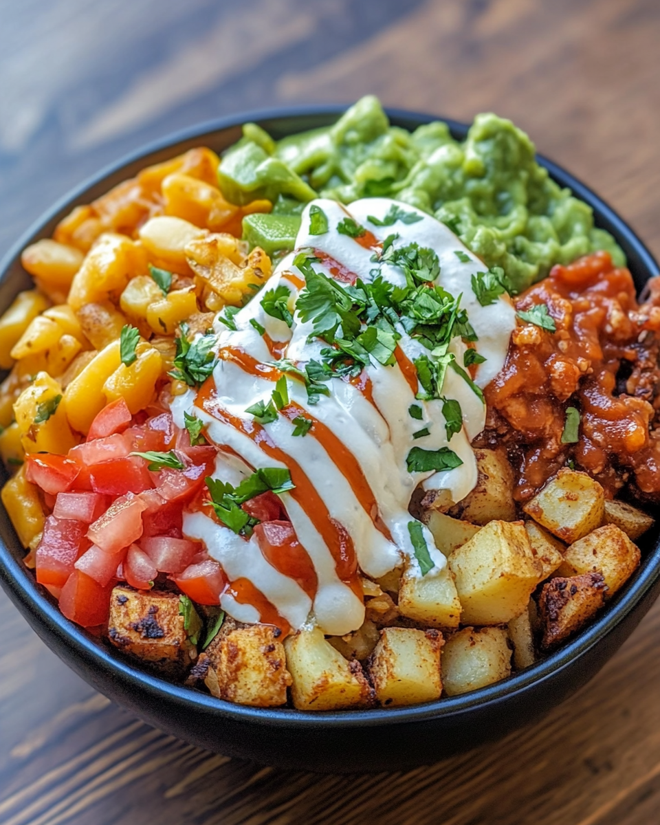 Loaded potato taco bowl fresh and ready to eat