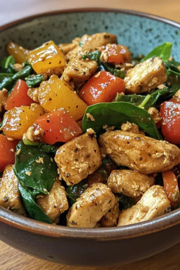 Mediterranean Chicken Stir Fry with Spinach and taken with iphone 15 pro max --iw 2 --ar 4:5 --v 6.1 --raw