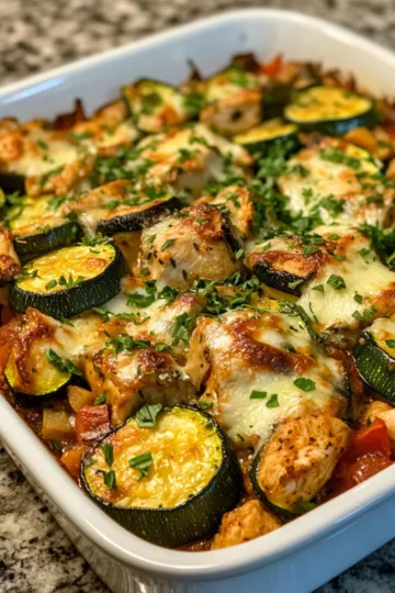 Mediterranean Chicken Zucchini Bake taken with iphone 15 pro max --iw 2 --ar 4:5 --v 6.1 --raw