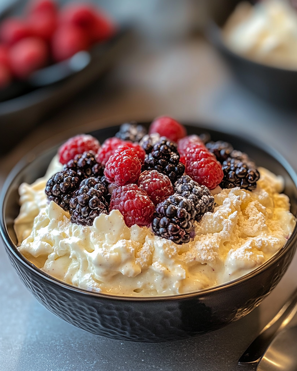 Served blueberry rice pudding with warm spices on top ready to enjoy