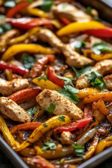 Sheet Pan Chicken Fajitas taken with iphone 15 pro max --iw 2 --ar 4:5 --v 6.1 --raw