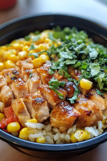 Street Corn Chicken Rice Bowl taken with iphone 15 pro max --iw 2 --ar 4:5 --v 6.1 --raw