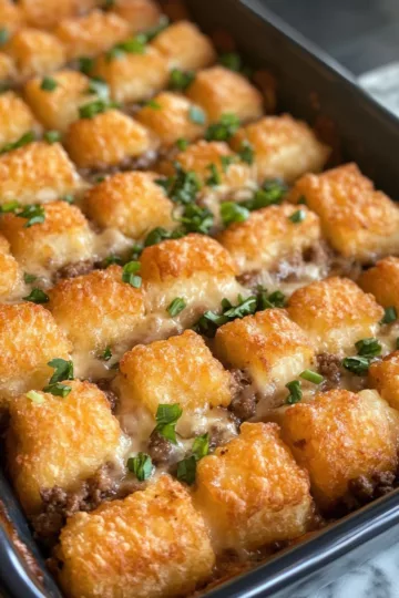 tater tot casserole with ground beef with Honey Mustard Dressing taken with iphone 15 pro max --iw 2 --ar 4:5 --v 6.1 --raw