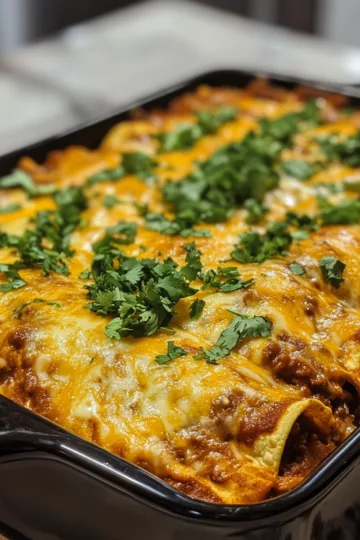The BEST Beef Enchilada Casserole taken with iphone 15 pro max --iw 2 --ar 4:5 --v 6.1 --raw