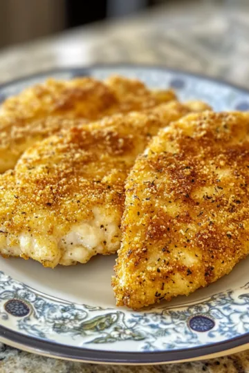 The Best Crispy Dill Pickle Parmesan Chicken (Easy Recipe!) taken with iphone 15 pro max --iw 2 --ar 4:5 --v 6.1 --raw