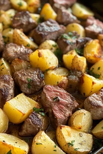 The best Garlic Steak Bites and Potatoes Recipe taken with iphone 15 pro max --iw 2 --ar 4:5 --v 6.1 --raw