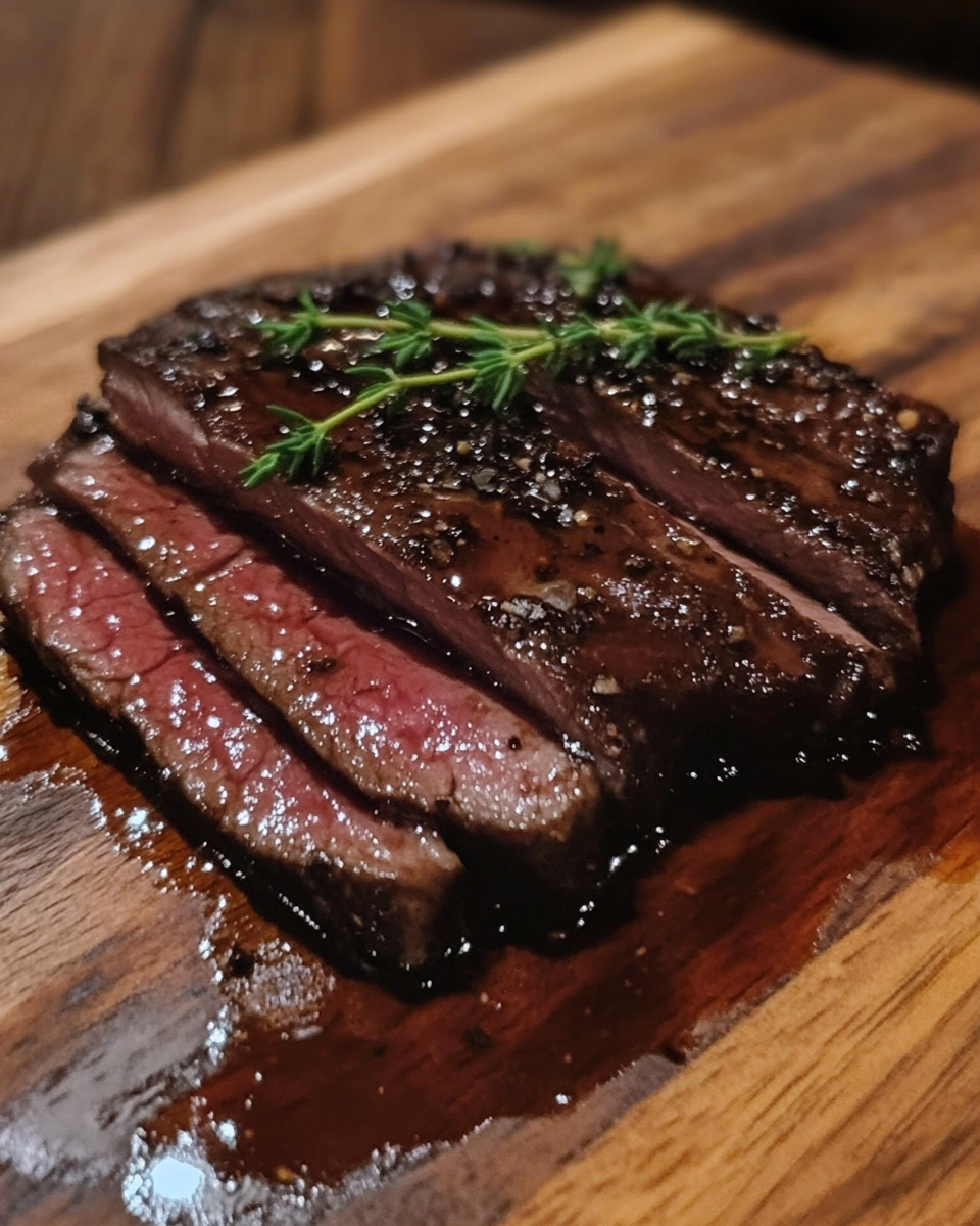 Sliced balsamic flank steak ready to be served