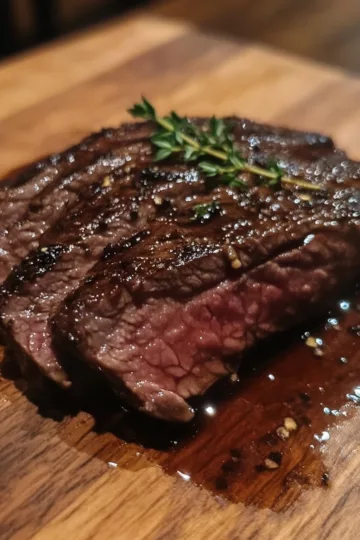balsamic flank steak taken with iphone 15 pro max --iw 2 --ar 4:5 --v 6.1 --raw