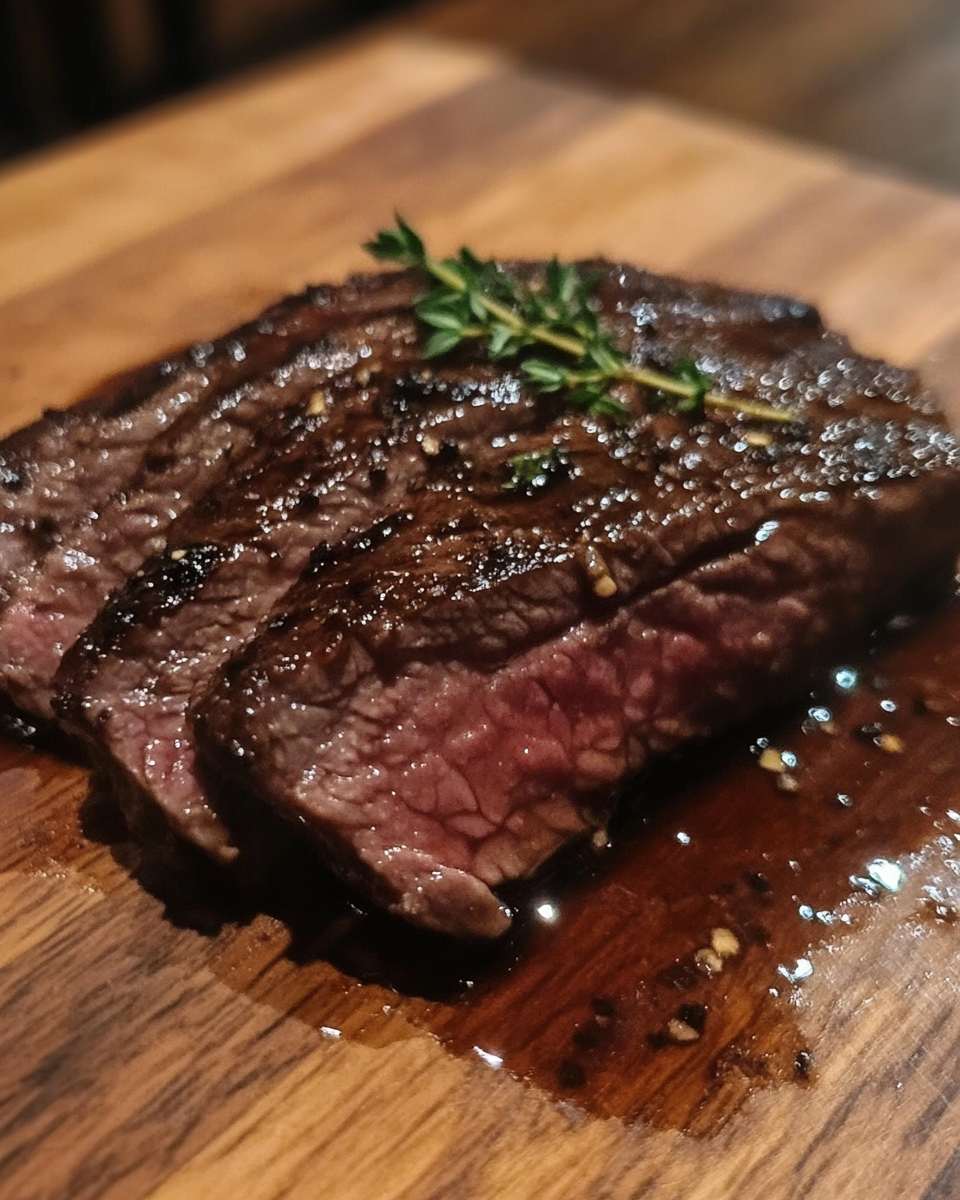 Juicy flank steak sizzling with pressure cooker steam cues