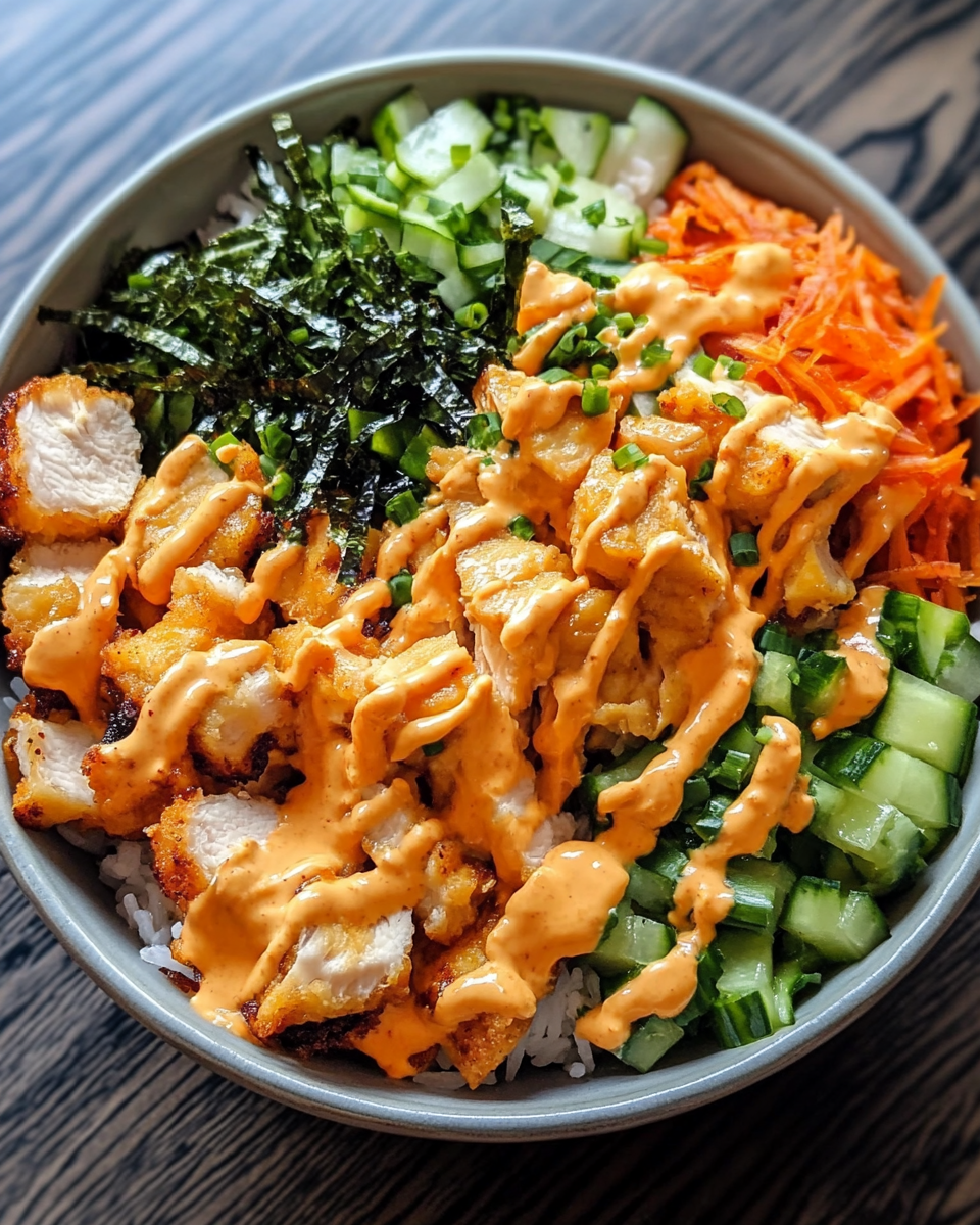 Ingredients of bang bang chicken bowl laid out