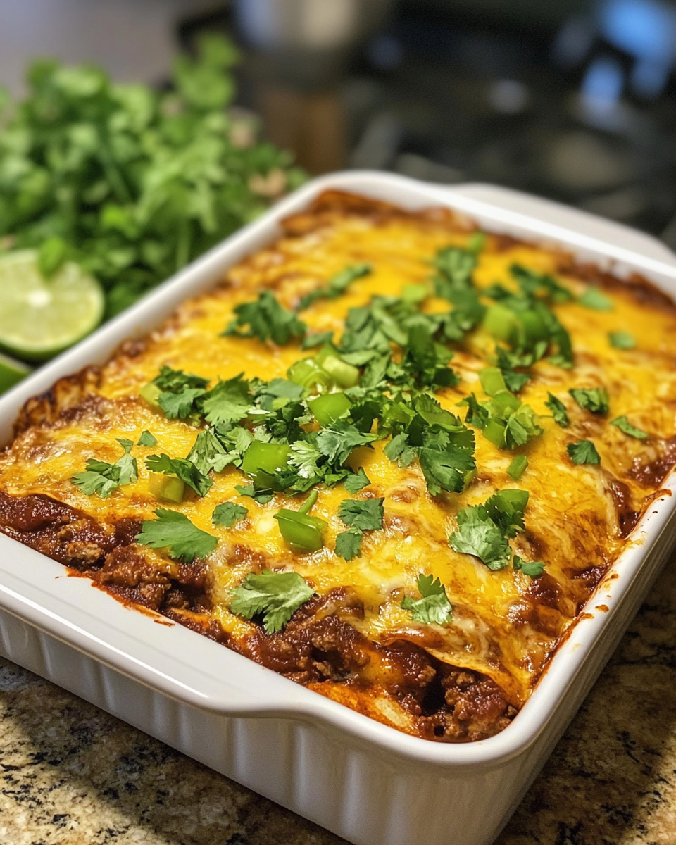 Close-up of beef enchilada casserole bubbling fresh from the pressure cooker oven
