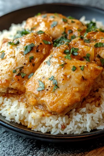 best smothered chicken and rice recipe for a cozy dinner taken with iphone 15 pro max --iw 2 --ar 4:5 --v 6.1 --raw