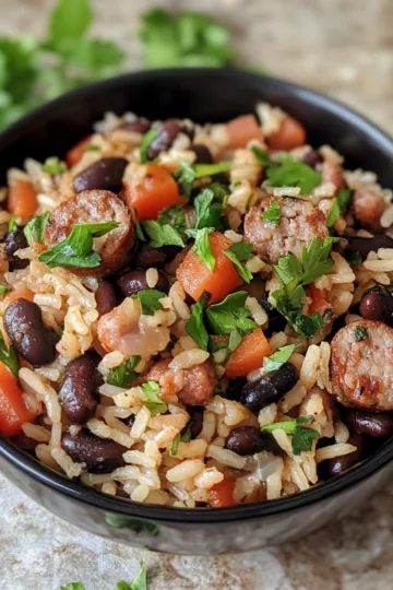 black beans and rice with sausage taken with iphone 15 pro max --iw 2 --ar 4:5 --v 6.1 --raw