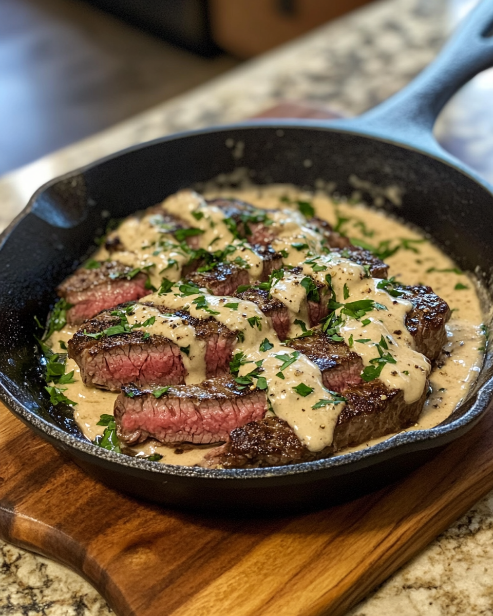 Ingredients for bavette steak with whiskey garlic cream sauce laid out