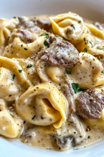 cheesesteak tortellini in creamy provolone sauce taken with iphone 15 pro max --iw 2 --ar 4:5 --v 6.1 --raw