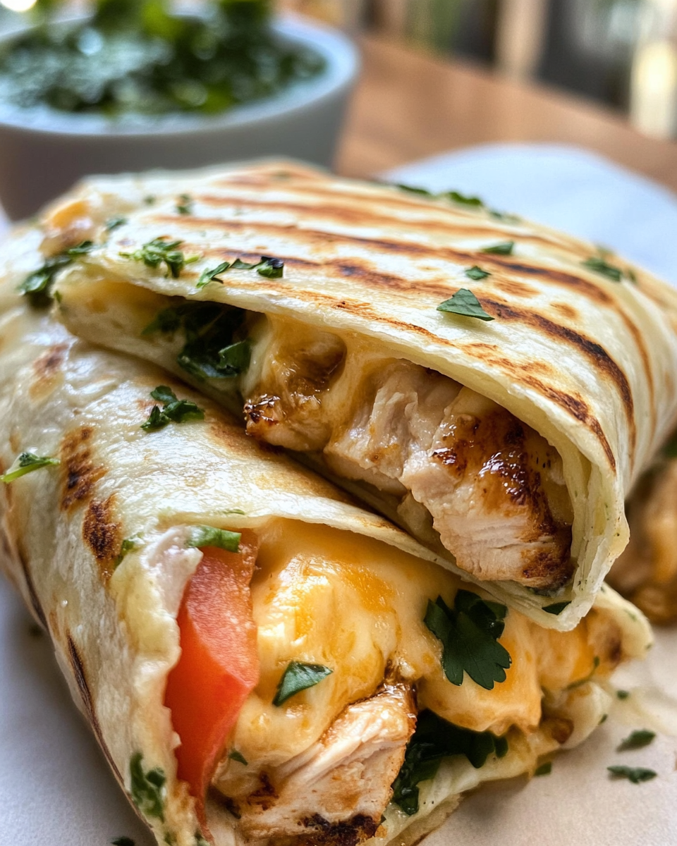 Cheesy garlic chicken wrap ingredients mixed together in bowl