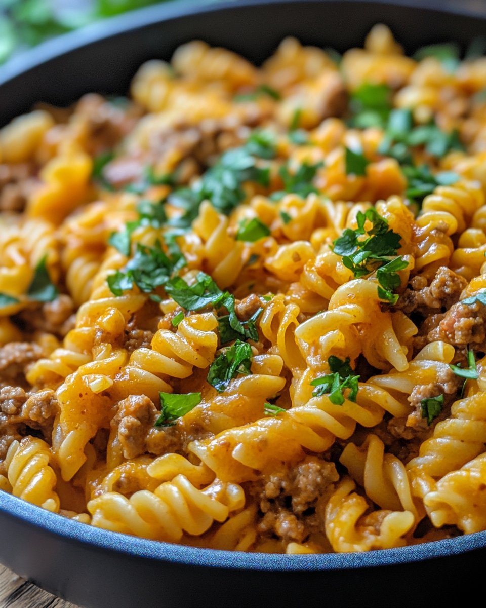 Cheesy taco pasta simmering in pressure cooker pot