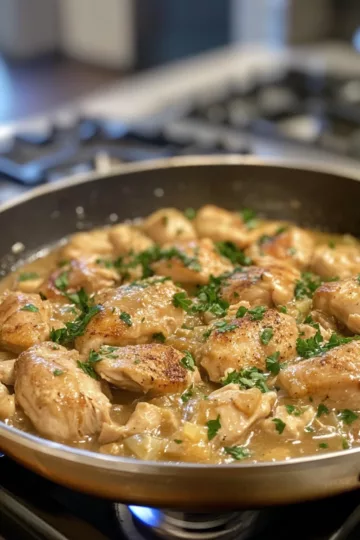 chicken and gravy stovetop taken with iphone 15 pro max --iw 2 --ar 4:5 --v 6.1 --raw