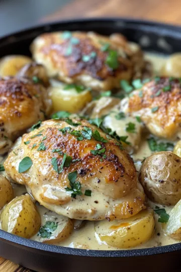 Chicken And Potatoes With Dijon Cream Sauce taken with iphone 15 pro max --iw 2 --ar 4:5 --v 6.1 --raw