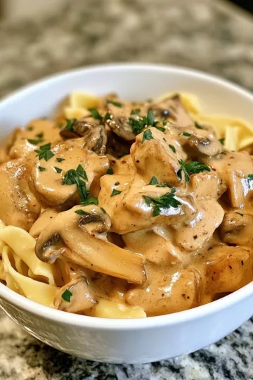 Chicken Mushroom Stroganoff taken with iphone 15 pro max --iw 2 --ar 4:5 --v 6.1 --raw