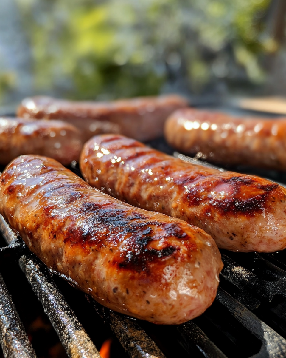 Cooked chicken sausages garnished and ready to serve
