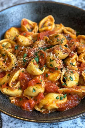 cowboy butter garlic chicken tortellini with fireroasted red taken with iphone 15 pro max --iw 2 --ar 4:5 --v 6.1 --raw