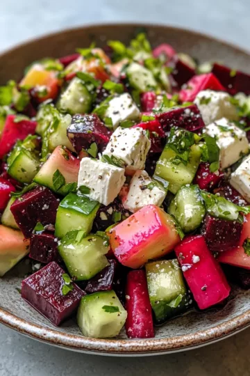 Cozy Beet Salad With Feta And Cucumbers taken with iphone 15 pro max --iw 2 --ar 4:5 --v 6.1 --raw