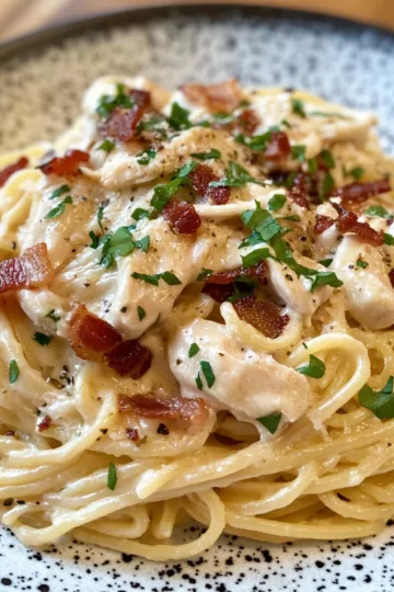 cream cheese bacon chicken pasta taken with iphone 15 pro max --iw 2 --ar 4:5 --v 6.1 --raw