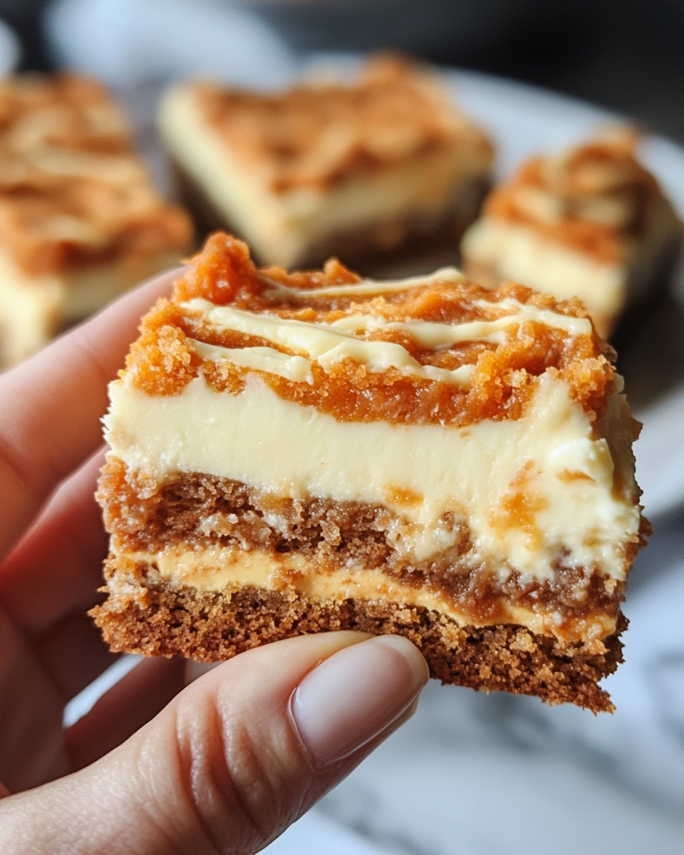 Sliced carrot cake cheesecake bars ready to serve