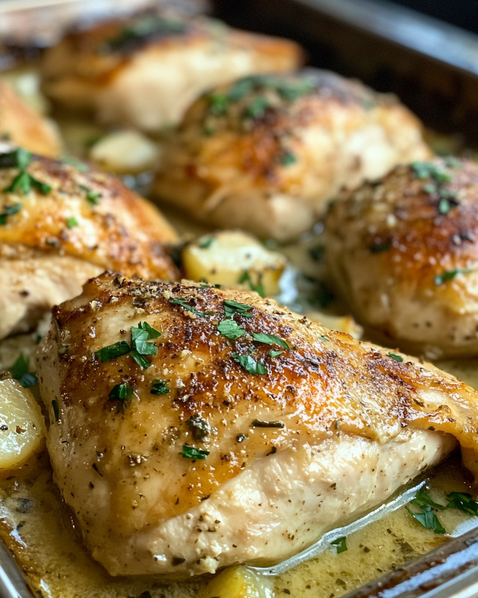 Close up of pressure cooker with creamy baked chicken breasts cooking and steam