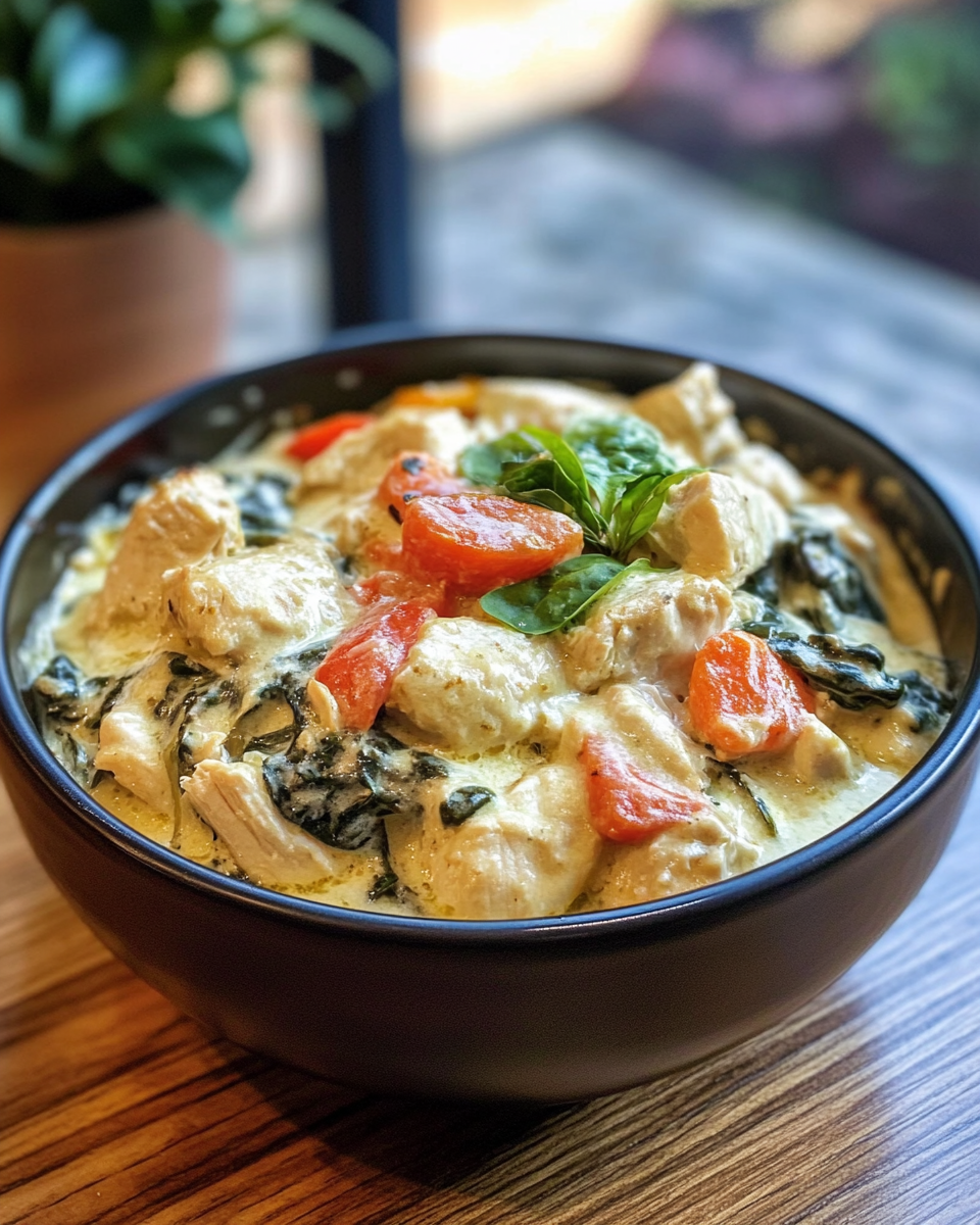 Finished creamy chicken and spinach casserole golden and ready to serve