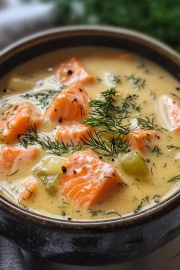 Creamy Dill Salmon Soup: Nordic Comfort in a Bowl taken with iphone 15 pro max --iw 2 --ar 4:5 --v 6.1 --raw