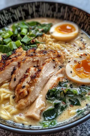 Creamy Garlic Chicken Ramen taken with iphone 15 pro max --iw 2 --ar 4:5 --v 6.1 --raw