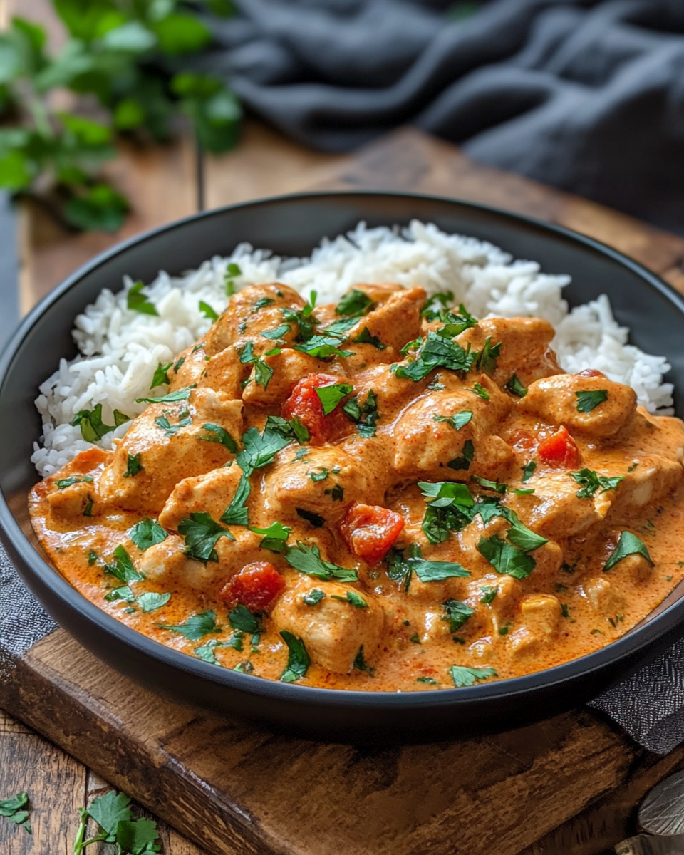Close up of steaming creamy paprika chicken in pressure cooker