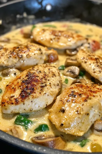 creamy pepperoncini chicken skillet recipe quick easy taken with iphone 15 pro max --iw 2 --ar 4:5 --v 6.1 --raw