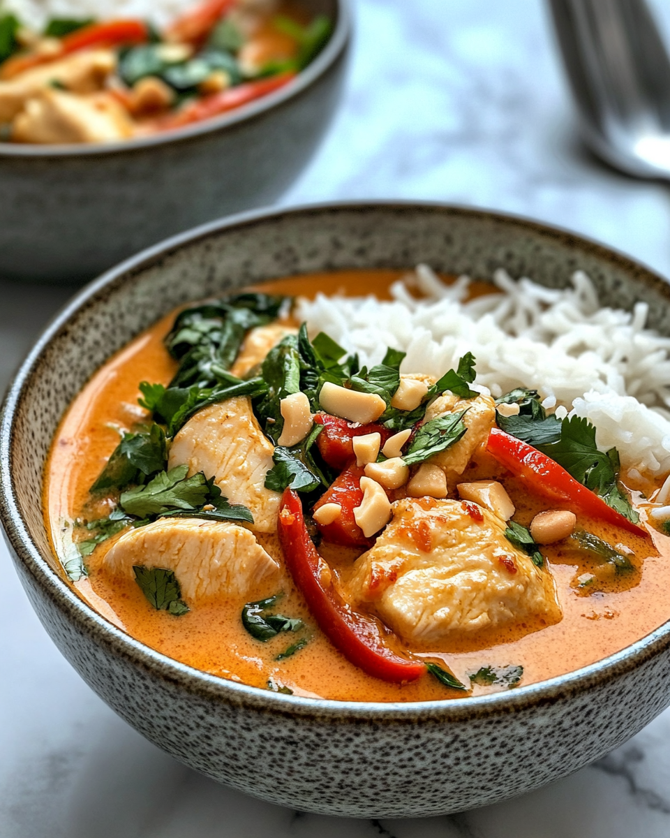 Ingredients for Thai red curry chicken showing curry paste and fresh herbs