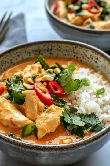 Creamy Thai Red Curry Chicken Bowls taken with iphone 15 pro max --iw 2 --ar 4:5 --v 6.1 --raw