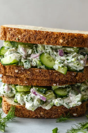 Easy Cucumber Salad Sandwiches taken with iphone 15 pro max --iw 2 --ar 4:5 --v 6.1 --raw