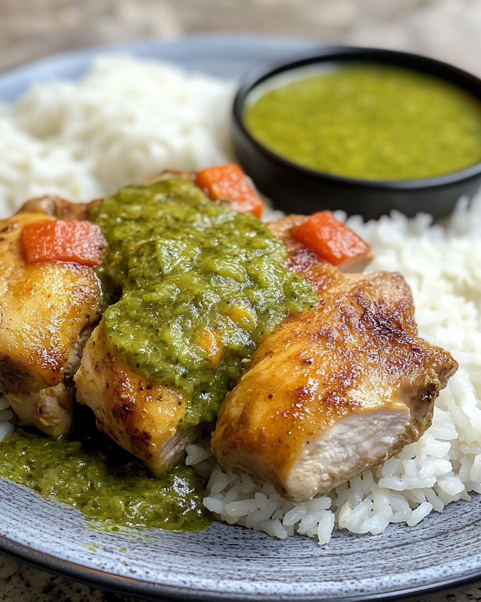 Serving of vibrant Peruvian Green Rice with vegetables on plate