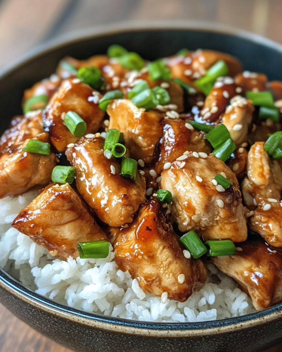 Close-up of bubbling teriyaki chicken cooking in pressure cooker
