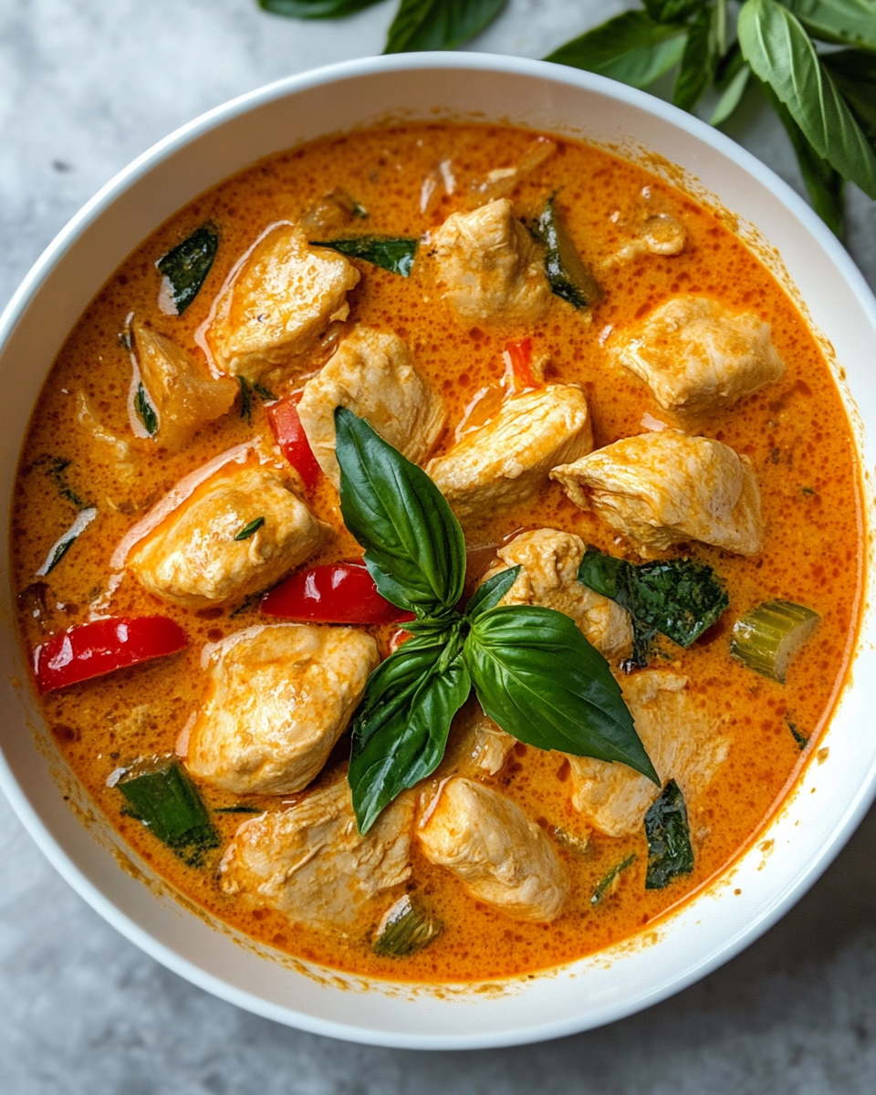 Aromatic steam and pressure cooker gently cooking Thai red curry chicken