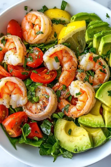 Eat this Lemony Shrimp + Avocado + Tomato Salad for a Clean, Protein Rich Salad! | Clean Food Crush taken with iphone 15 pro max --iw 2 --ar 4:5 --v 6.1 --raw